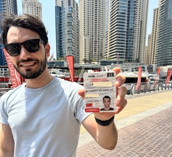 Salam Waddah holding RYA boat driving license